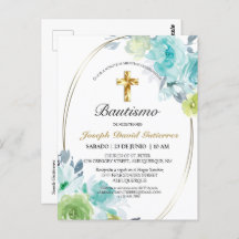 HERMOSO BAUTIZO BEBÉ CRUZADO DE ORO FLORAL AZUL