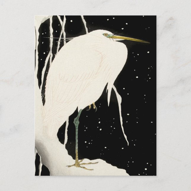Cartão Postal Heron em neve - Ohara Koson - Arte ventiço (Frente)