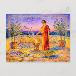 Cartão Postal Hestia Lighting a Sacred Fire on Terrace with Oliv