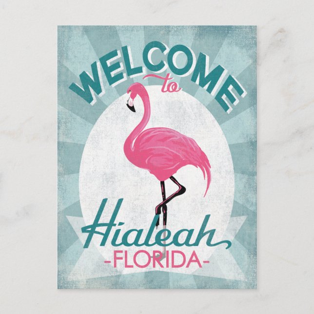 Cartão Postal Hialeah Florida Pink Flamingo Retro (Frente)