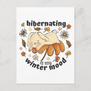 Cartão Postal Hibernar é meu humor de Inverno Coelho Fofo