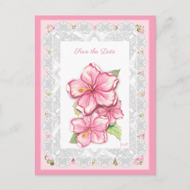 Cartão Postal Hibisco e renda ROSA (Frente)