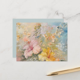 Cartão Postal Hibisco Tropical Flores Amarelas Rosa