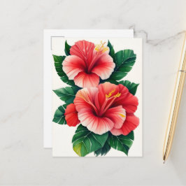 Cartão Postal Hibisco Vermelho Claro Tropical do Havaí
