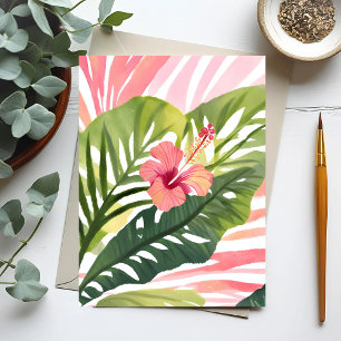 Cartão Postal Hibiscus Beleza Flor Tropical Aquarela