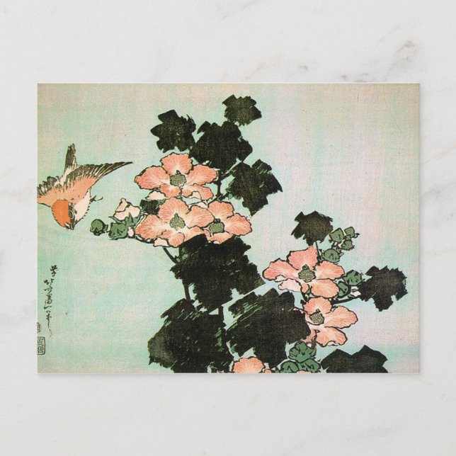 Cartão Postal Hibiscus e Sparrow (Frente)