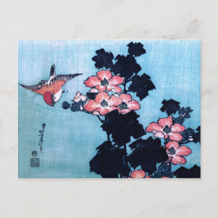 Cartão Postal Hibiscus e Sparrow, Hokusai