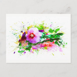 Cartão Postal Hibiscus, Flor de Hibiskus - Abertura da Aquarela