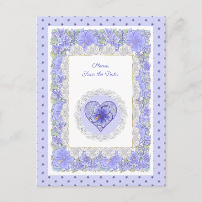 Cartão Postal Hibiscus & lace BLUE (Frente)