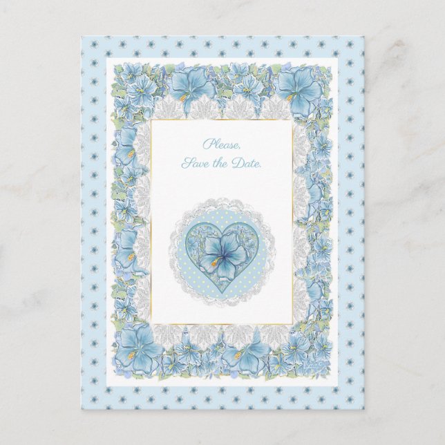 Cartão Postal Hibiscus & lace TURQUOISE (Frente)