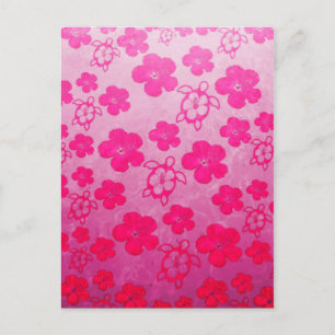 Cartão Postal Hibiscus Rosa E Tartarugas Honu