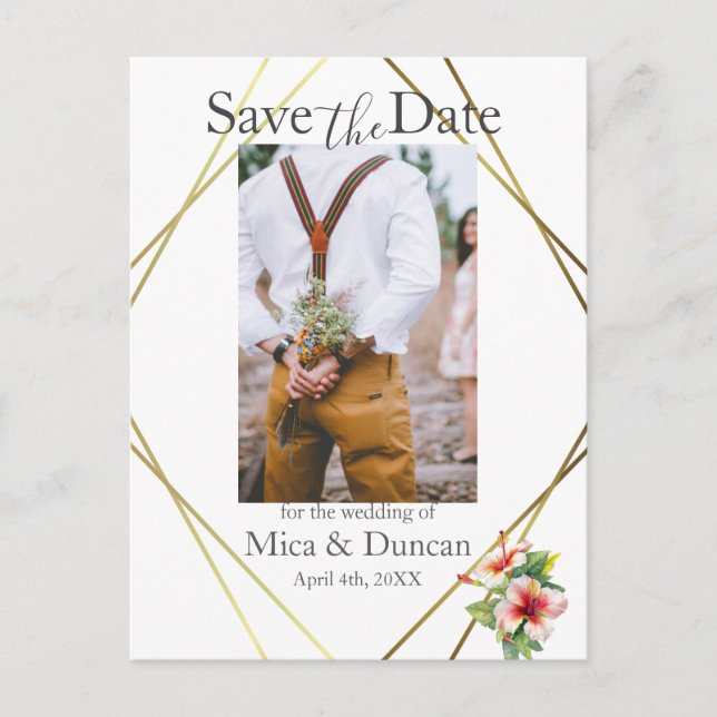 Cartão Postal Hibiscus Tropical Salve a data Foto Código QR (Frente)