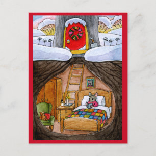Cartão Postal Higge do mouse ou casa de Natal para feriados