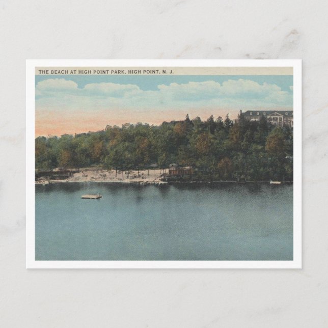 Cartão Postal High Point NJ, The Beach, High Point Park 1920 (Frente)