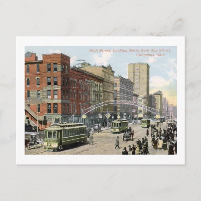 Cartão Postal High Rua, Columbus, Ohio 1910 Vintage (Frente)