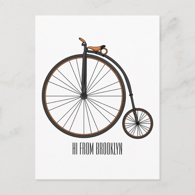 Cartão Postal High wheel bicycle cartoon illustration (Frente)