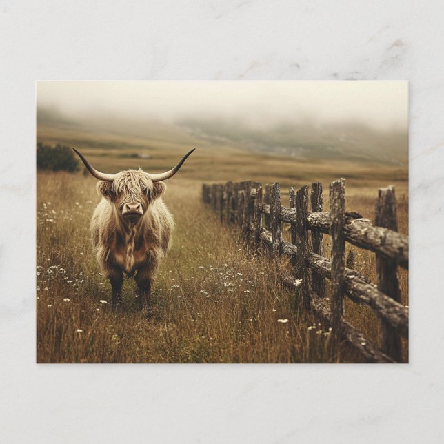 Cartão Postal Highland Cow Vintage Sepia (Frente)