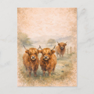 Cartão Postal Highland Cow - Watercolour Animals