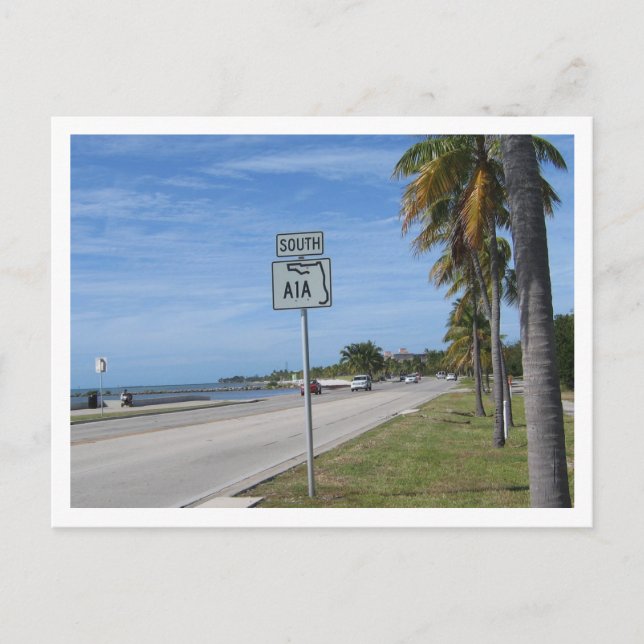 Cartão Postal Highway A1A South Sign Photo em Key West Florida (Frente)