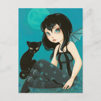 Cartão Postal Hijinks em Moonlight - Fairy Black cat postais