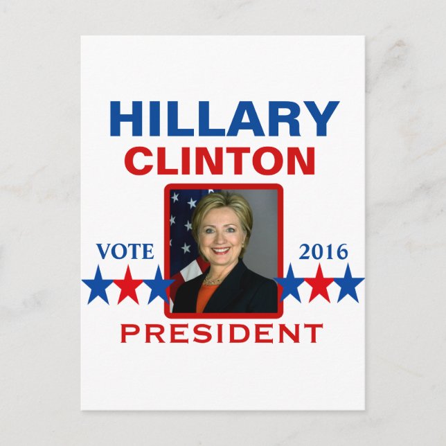 Cartão Postal Hillary Clinton para o Presidente 2016 (Frente)