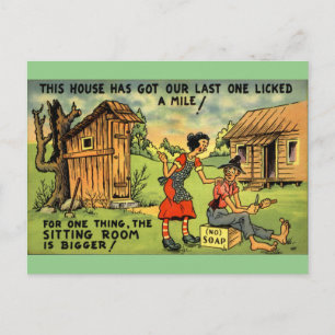Cartão Postal Hillbilly Outhouse Engraçado Vintage Comic Art