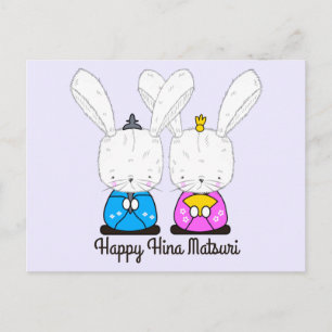 Cartão Postal Hinamatsuri Coelhos Siameses Brancos Hina Ningyo