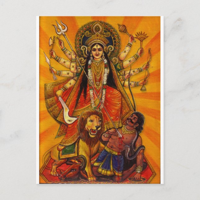 CARTÃO POSTAL HINDU GODDESS DURGA VITÓRIA SOBRE MAU (Frente)