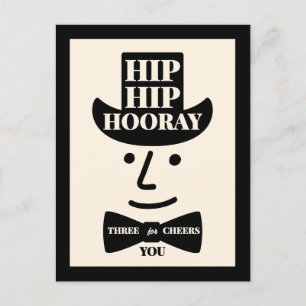 Cartão Postal Hip Hip Hooray Três Vivas para Você Tipografia