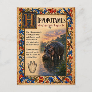 Cartão Postal Hipopótamo, Arte de Bestiário Medieval