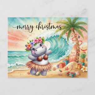 Cartão Postal Hipopótamo celebra o Natal na praia