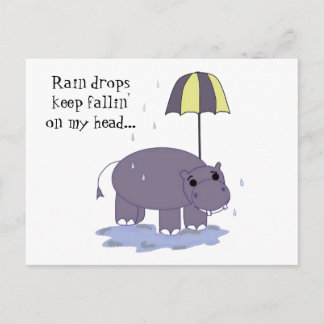 Cartão Postal Hipopótamo com Guarda-chuva em um Dia Chuvoso