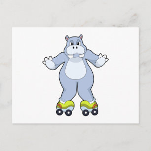 Cartão Postal Hipopótamo com patins de rodas