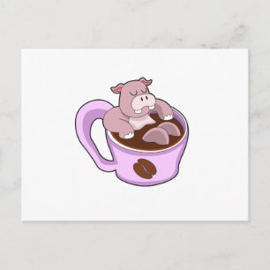 Cartão Postal Hipopótamo com Xícara de Café