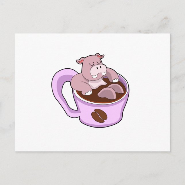 Cartão Postal Hipopótamo com Xícara de Café (Frente)