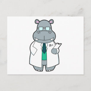 Cartão Postal Hipopótamo como Médico com Jaleco