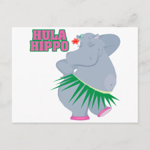 Cartão Postal hipopótamo hula fofo e bobo do luau