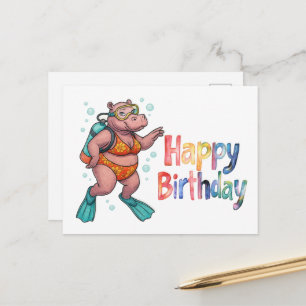 Cartão Postal Hipopótamo mergulhador debaixo d'água Feliz Aniver