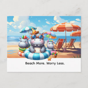 Cartão Postal Hipopótamo na praia