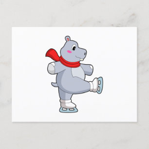 Cartão Postal Hipopótamo Patinação no gelo Patins de gelo