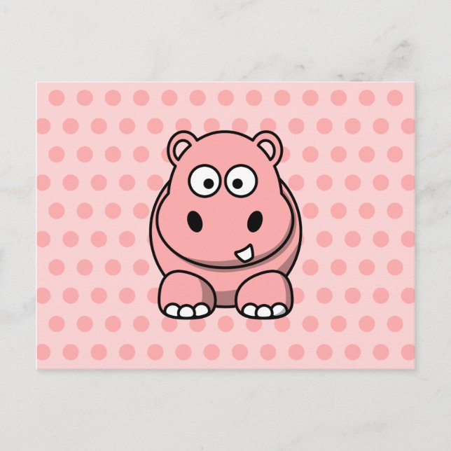 Cartão Postal Hipopótamo Rosa Fofo (Frente)