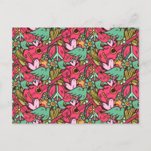 Cartão Postal Hippie Birds e Sinais de Paz