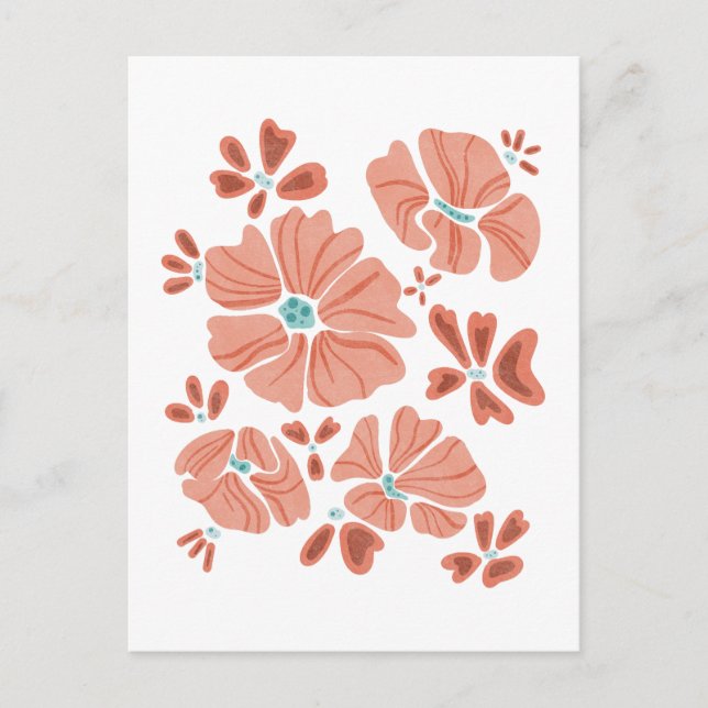 Cartão Postal Hippie Blooms: Abstrato Red Flower Power Trabalho  (Frente)