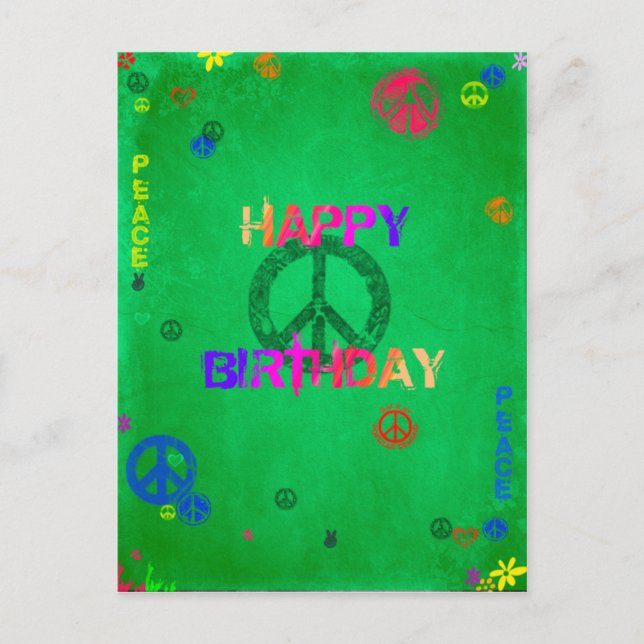 Cartão Postal Hippie Happy Birthday Card (Frente)