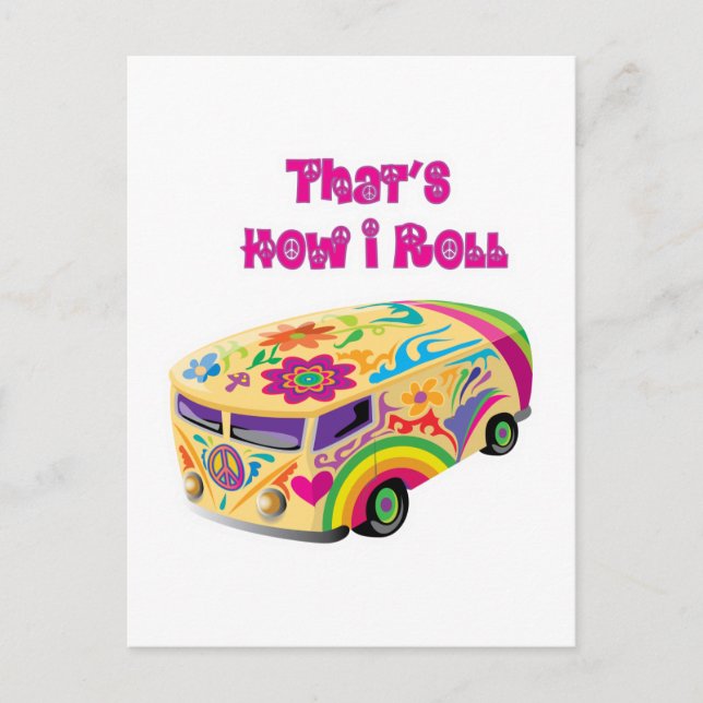 Cartão Postal hippie van retro como eu rolo (Frente)