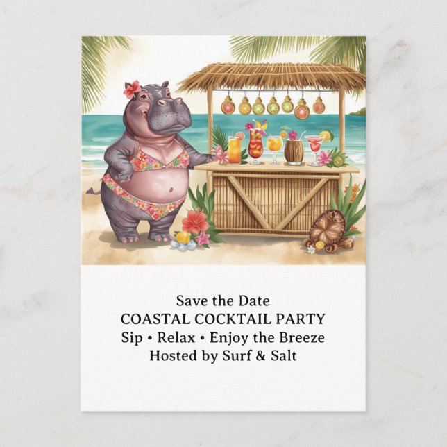 Cartão Postal HIPPO BEACH Cocktail Party  Welcome message (Frente)
