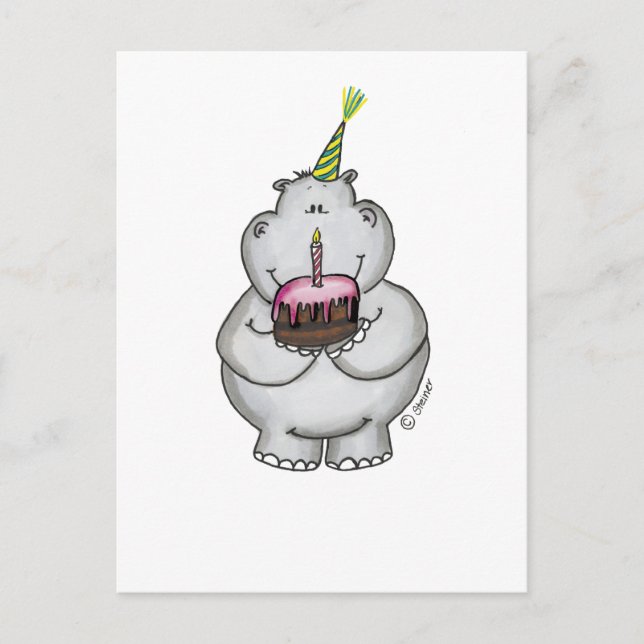 Cartão Postal Hippo Birthday - Parabéns (Frente)