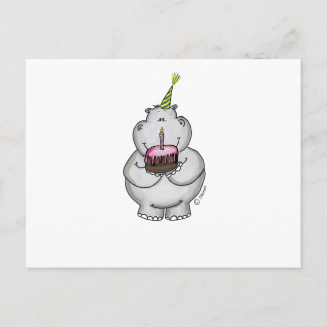 Cartão Postal Hippo Birthday - Parabéns (Frente)