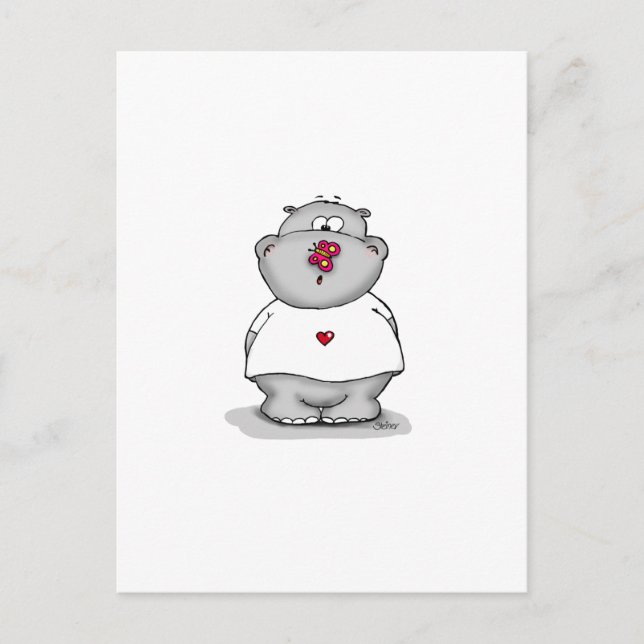 Cartão Postal Hippo com borboleta no nariz (Frente)