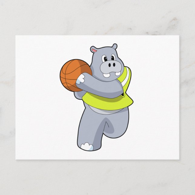 Cartão Postal Hippo como jogador de basquete com Basketball.PNG (Frente)